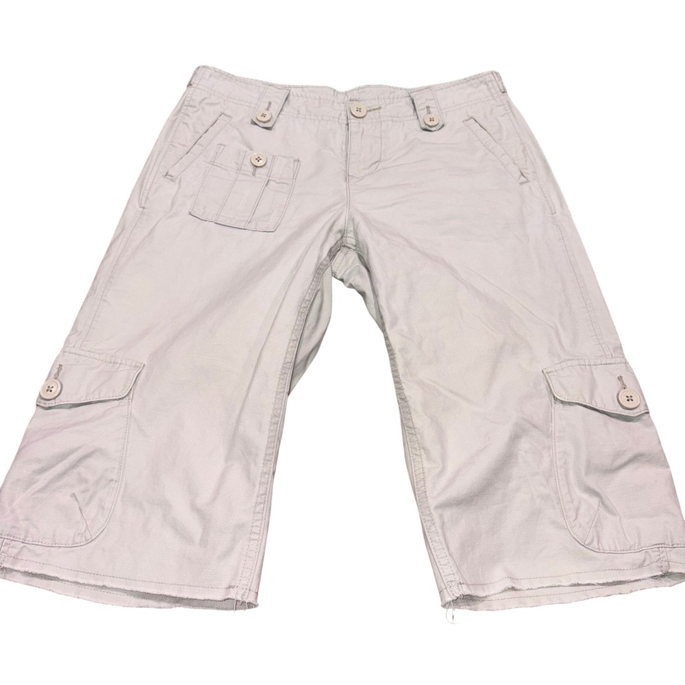 Surfer Grunge Y2K Cargo Capri Pants Womens 4 Gray Low Rise Utility